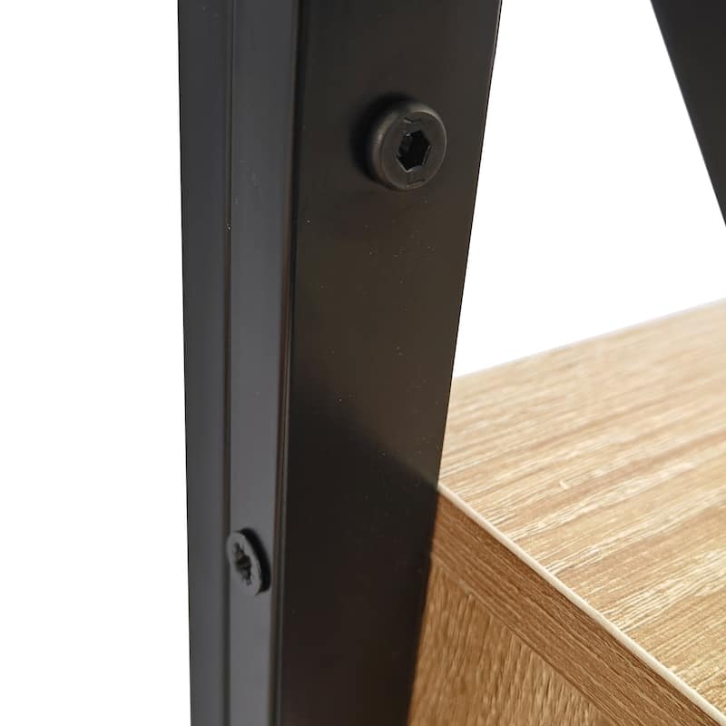 1 piece Modern End Table with Drawer - Nightstand,Rustic Wood Grain MDF& Tempered Glass Top,Industrial Style Side Table