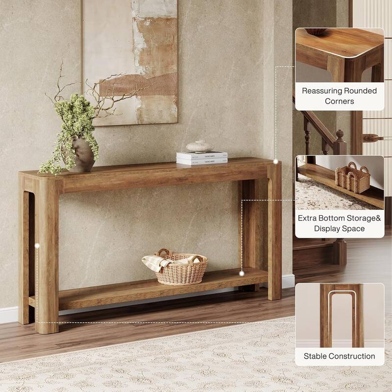 63 Inch Entryway Console Table, 2-Tier Farmhouse Sofa Table Behind Couch