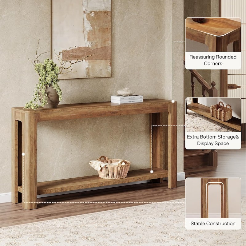 63 Inches Entryway Console Table, 2 Tiers Farmhouse Narrow Sofa Table