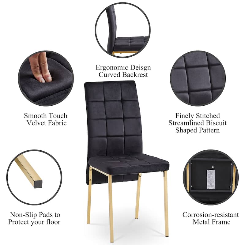 Modern 4 Piece Velvet Fabric Dining Chair with Thick Cushions, High Back, Metal Legs for Dining Room Kitchen Living Room Bedroom
