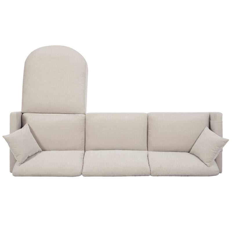 Beige 107.87" Removable Cushion 4 Seater Sectional Sofa with Movable Ottoman, Storage Armrest Bag