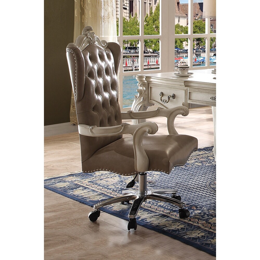 Flash Furniture Ivory Microfiber Classic Executive Swivel Office Chair with Driftwood Arms and Base