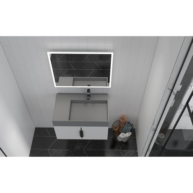 Amazon 30" Wall Mounted Bathroom Right Basin Vanity Set w/ Gray Top