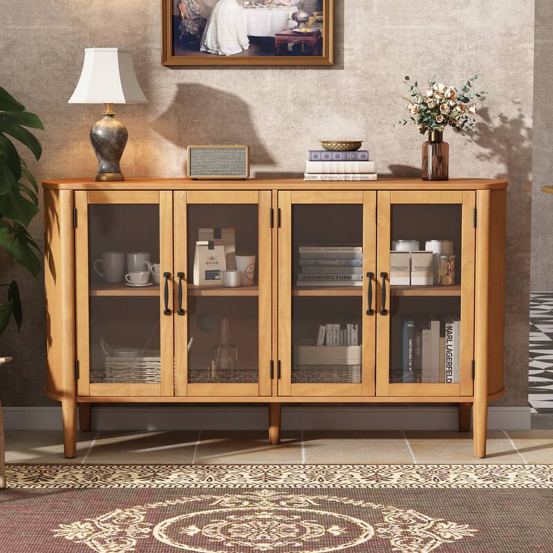 Roomfitters Large 4-Door Sideboard Storage Cabinet with Glass Accents