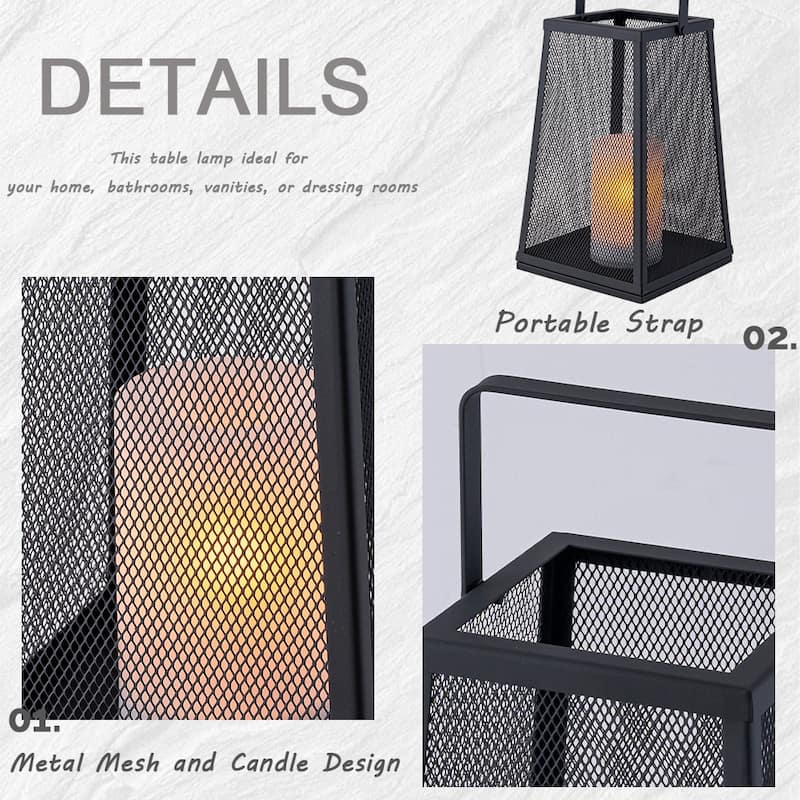 H10" Solar Outdoor Lantern with Flickering Candle Light Modern Metal Mesh with Solar Powered Lantern for Garden Deck Pathway