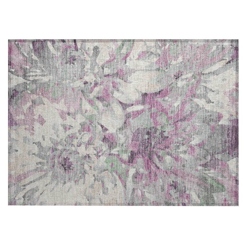 Machine Washable Indoor/ Outdoor Abstract Floral Chantille Rug