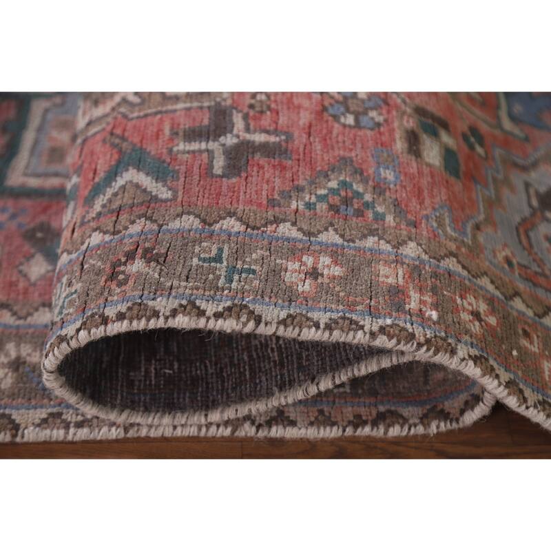 Hand Knotted Oriental 100% Wool Carpet Traditional Geometric Pink Hamedan Runner Rug - 10' 10'' X 3' 2''