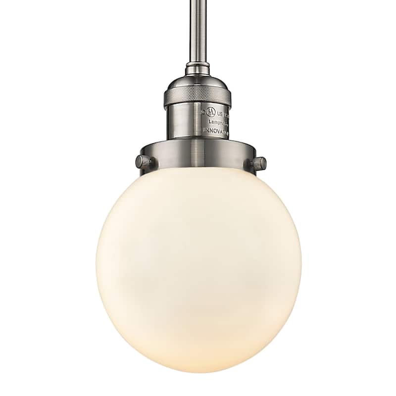 Innovations Lighting Beacon Single Light 6" Wide Mini Pendant with - Brushed Satin Nickel / Matte White Cased