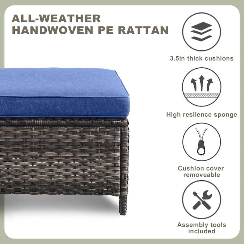 Outside Rattan Swivel Chair with Glider Sofa Ottoman Set - Blue cushion - Grey
