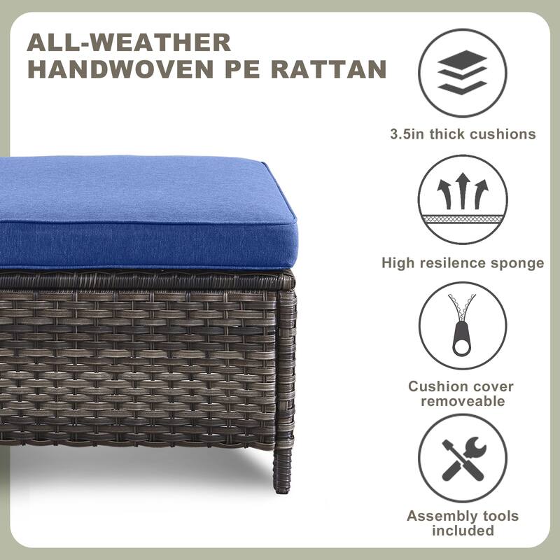 Pocassy 5-Piece Patio Furniture Wicker Chairs with Ottomans & Table