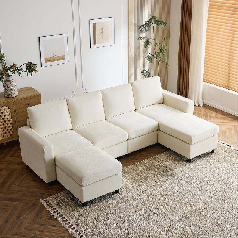 Erommy 6/7-Piece Modular Sectional Sofa – Reversible L-Shaped Couch with Hidden Storage, Space-Saving Living Room Furniture - Beige - Symmetrical