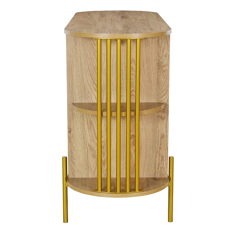 2-Door Storage Cabinet with Woven Rattan Doors, Buffet Sideboard with Gold Trim, Console Table with Curved Open Shelves