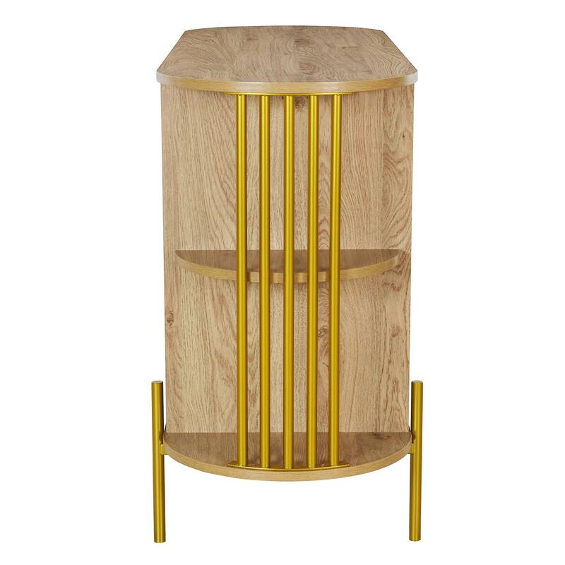 Curved Sideboard Rattan Buffet Storage Cabinet Side Cabinet, Natural