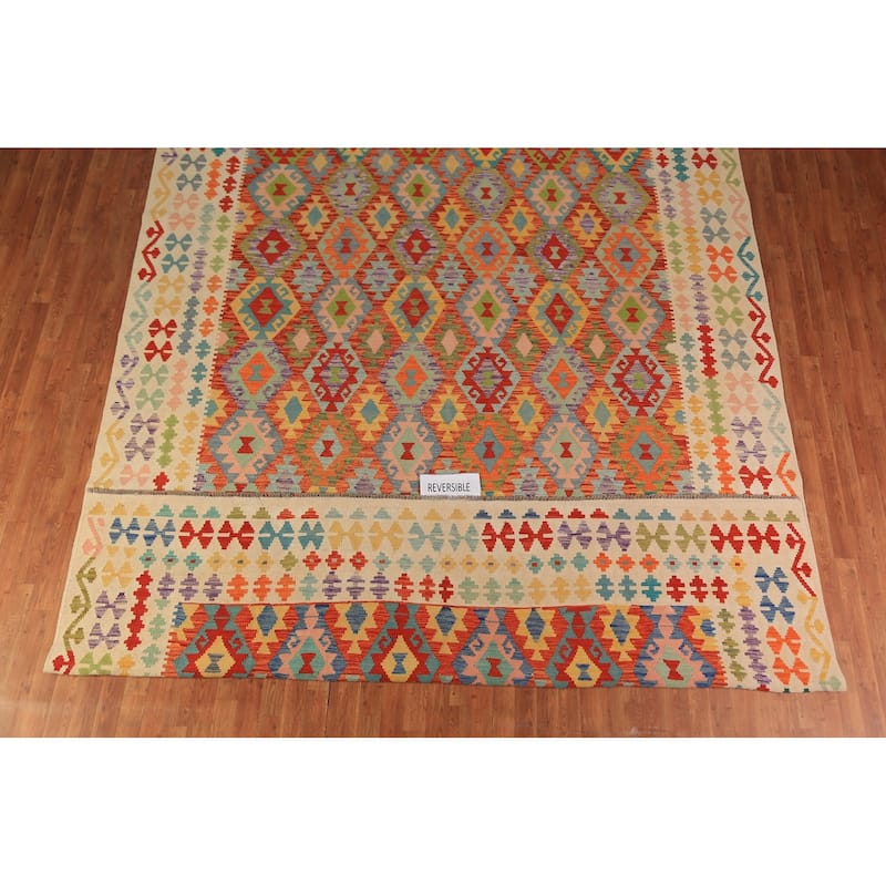 Southewestern Style Kilim Oriental Large Rug Hand-Woven Wool Carpet - 10'1"x 16'4"