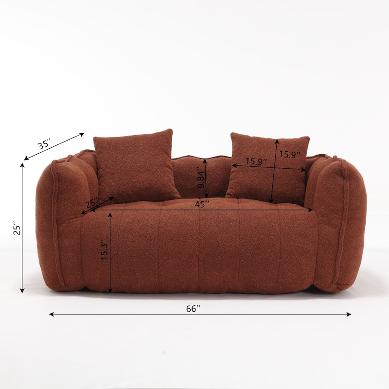 66" Chenille Square Beanbag Chair with High-Resilience Foam Core, Armrests and Handle