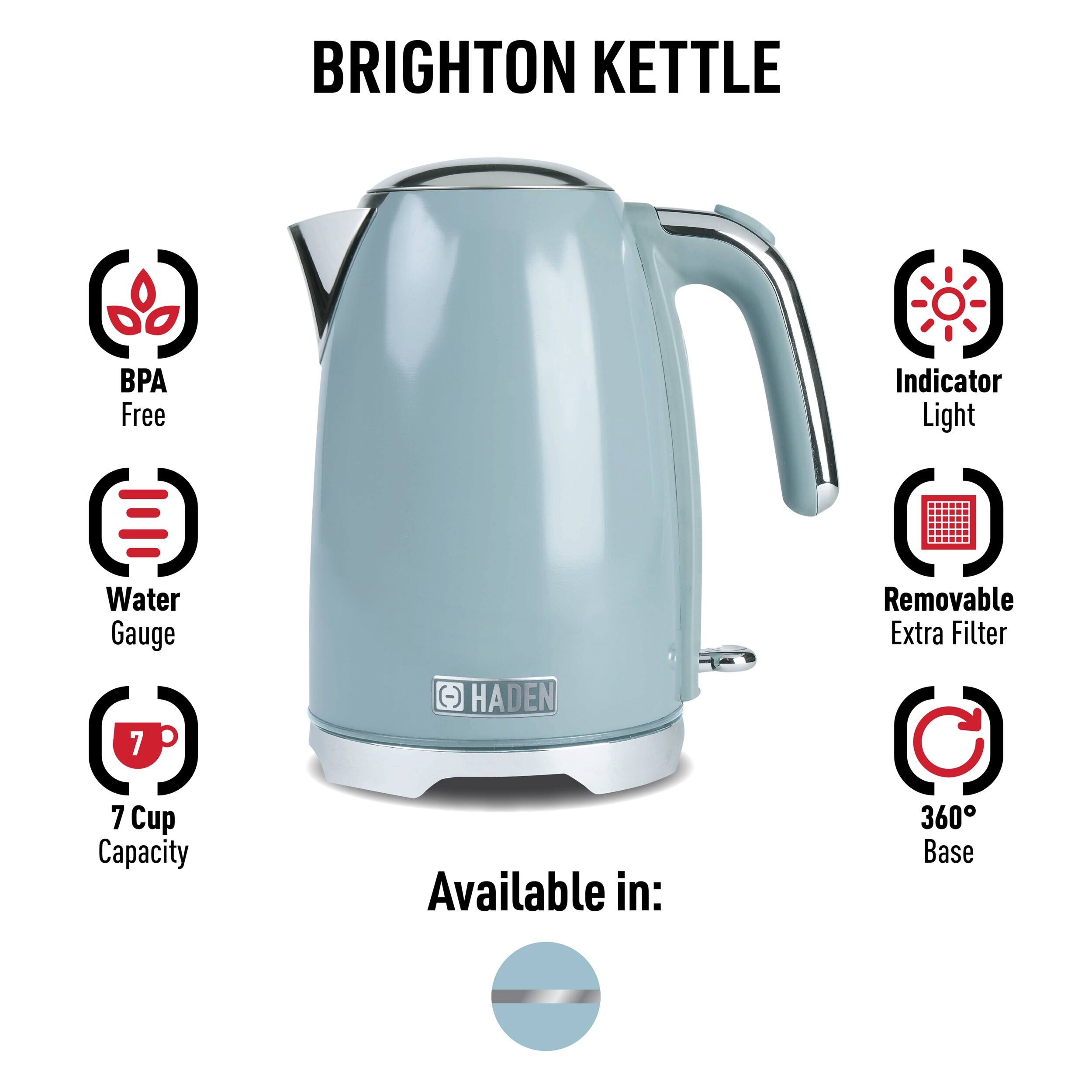 HADEN Brighton Sky Blue 1.7 Liter Stainless Steel Electric Cordless Kettle On Sale Bed Bath