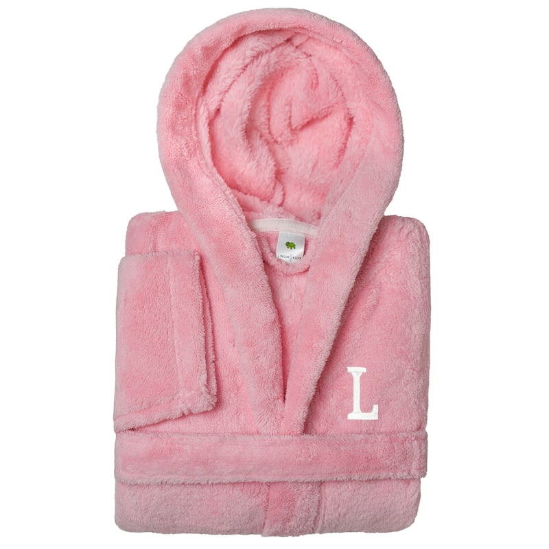 Sweet Kids 100% Polyester SUPER PLUSH Double Brushed Hooded Bathrobe with White Bookman Monogram - Medium - L