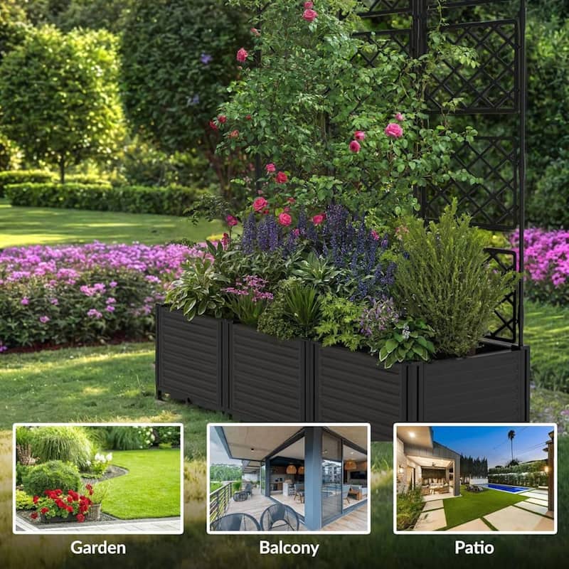 Plant Box, Raised Garden Bed with Trellis for Backyard Patio