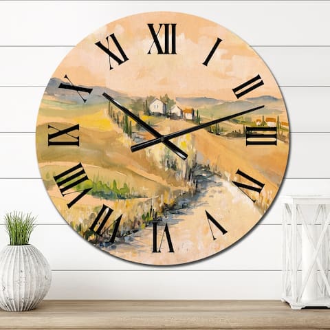 Designart 'Countryside In Tuscany Italy' Country wall clock