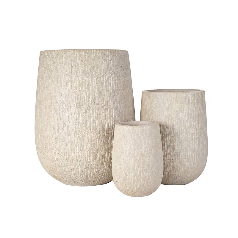 Egg-Shaped Lightweight MGO Outdoor Planter Set of 3,Modern Stone-Look Textured Flower Pots with Drainage Holes and Rubber Plug