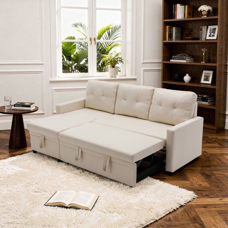 Modern Pull Out Sectional Sofa Bed Couch with Storage Chaise for Living Room