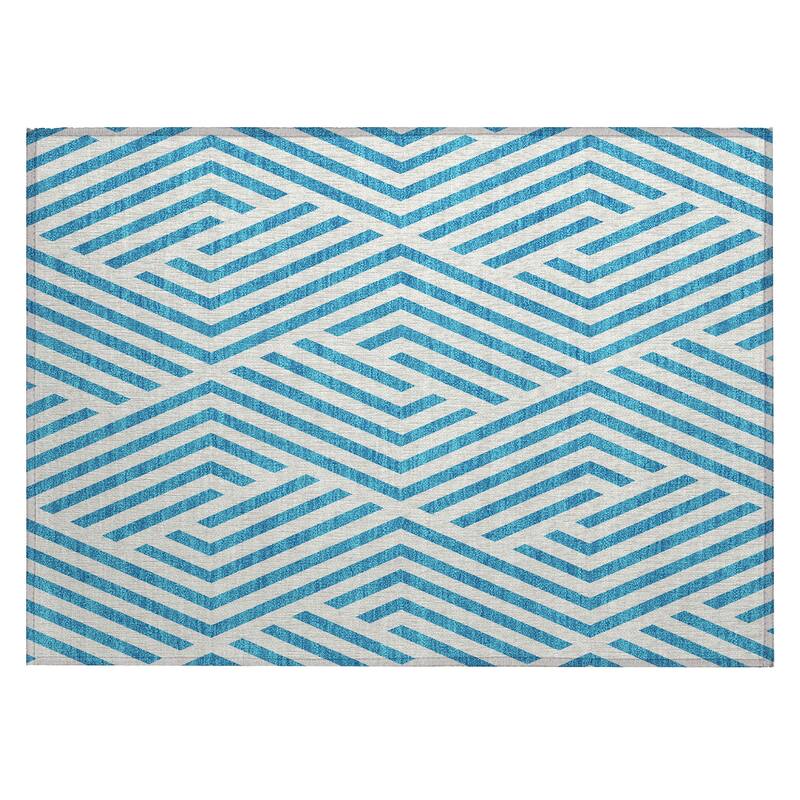 Machine Washable Indoor/ Outdoor Modern Diamonds Chantille Rug