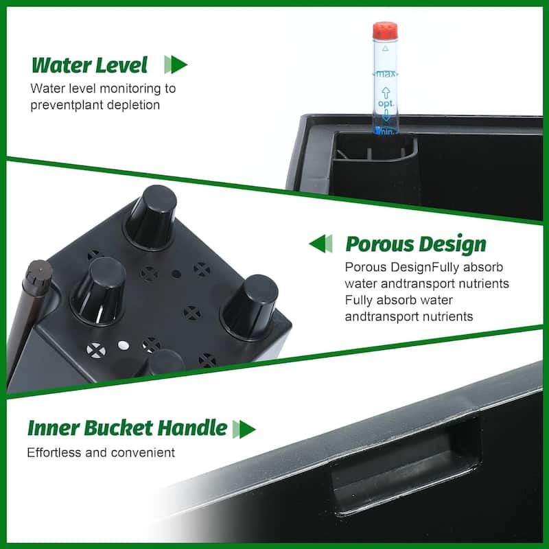2-Pack 21.7-Inch Tall Planters with Drainage Holes Water Level Monitor and Inner Bucket Black