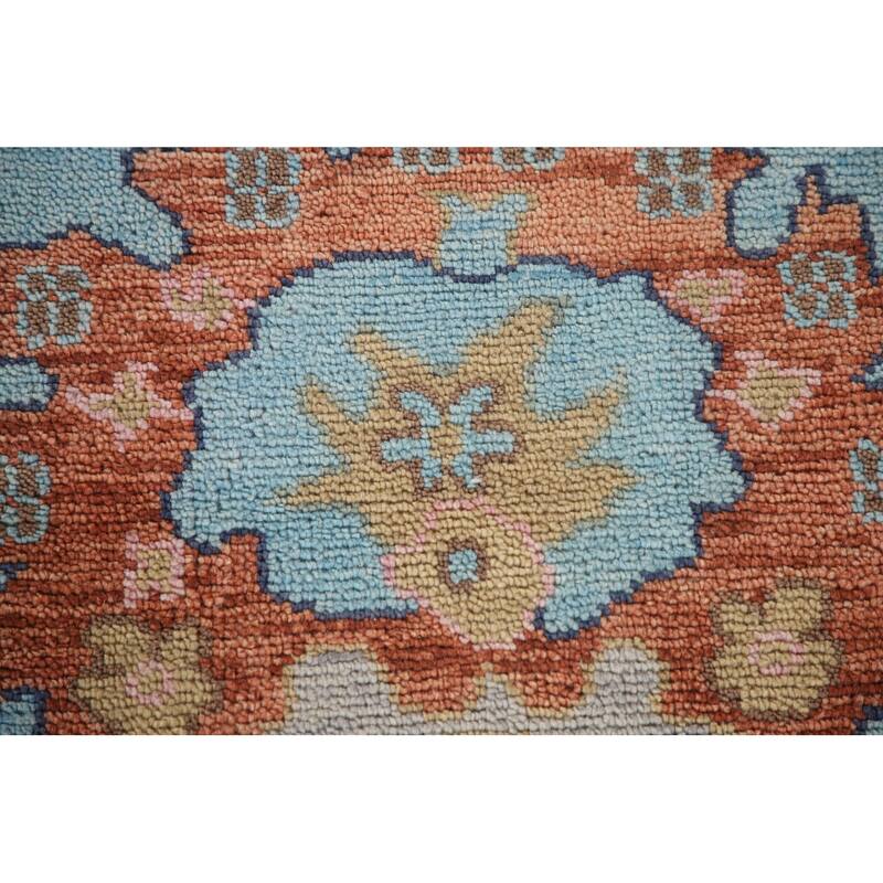 Light Blue Floral Oushak Area Rug Hand-Knotted Oriental Wool Carpet - 8'11"x 11'10"