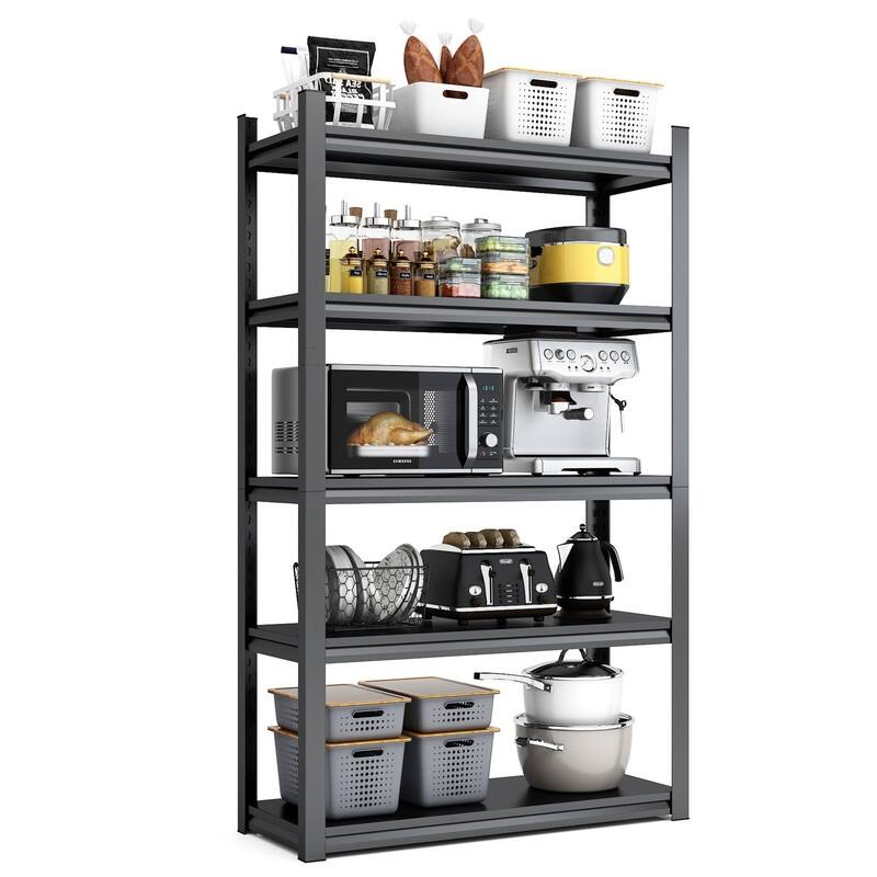 5-Tier Adjustable Heavy Duty Metal Storage Shelves, Black, 72"H