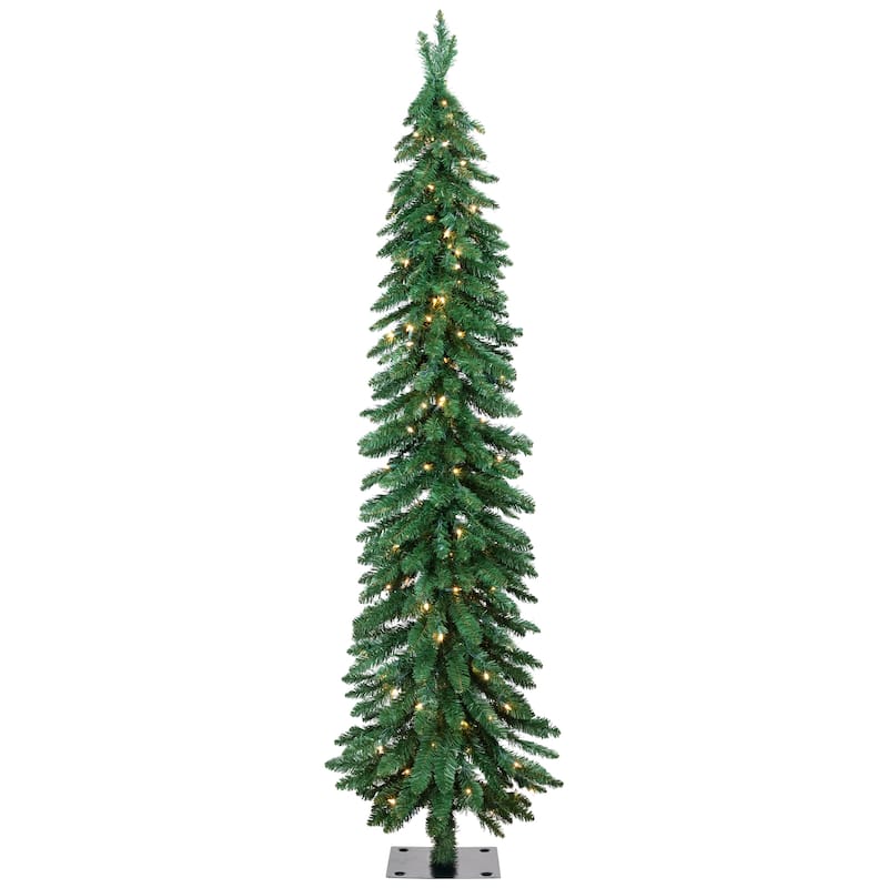 Pre-Lit Pencil Alpine Artificial Christmas Tree - 5' - Clear Lights - 5 Foot