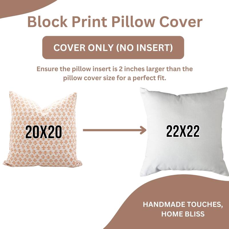 Fabdivine Handmade Block Print Floral Pillow Cover, Soft Pure Linen for Sofa, Alpana