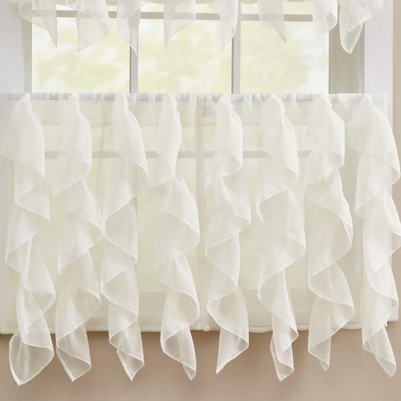 Sweet Home Collection Sheer Voile Vertical Ruffle Window Kitchen Curtains - Tier & Valance