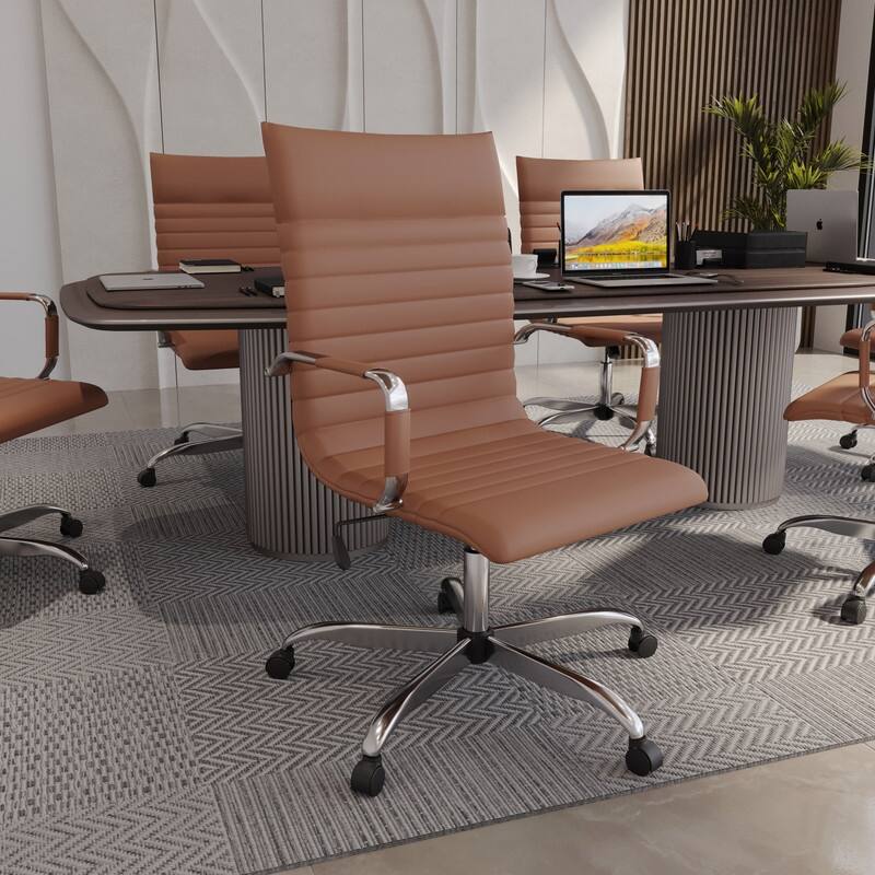 Harris Modern High-Back Leather Executive Office Chair with Steel Frame, Adjustable Height, Tilt Lock, & Swivel for Home/Office