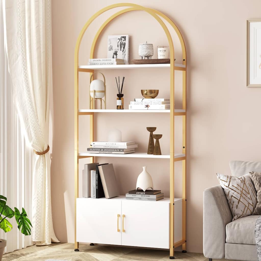 Modern 4-Tier Bookshelf with Drawer Storage