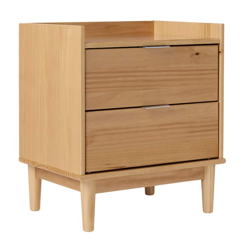 Mid-Century Modern Nightstand, Solid Wood with Two Drawers, Natural Pine - Natural Wood