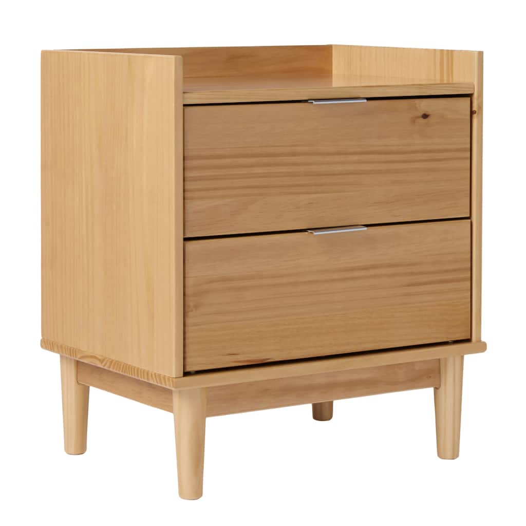Mid-Century Modern Nightstand, Solid Wood with Two Drawers, Natural Pine