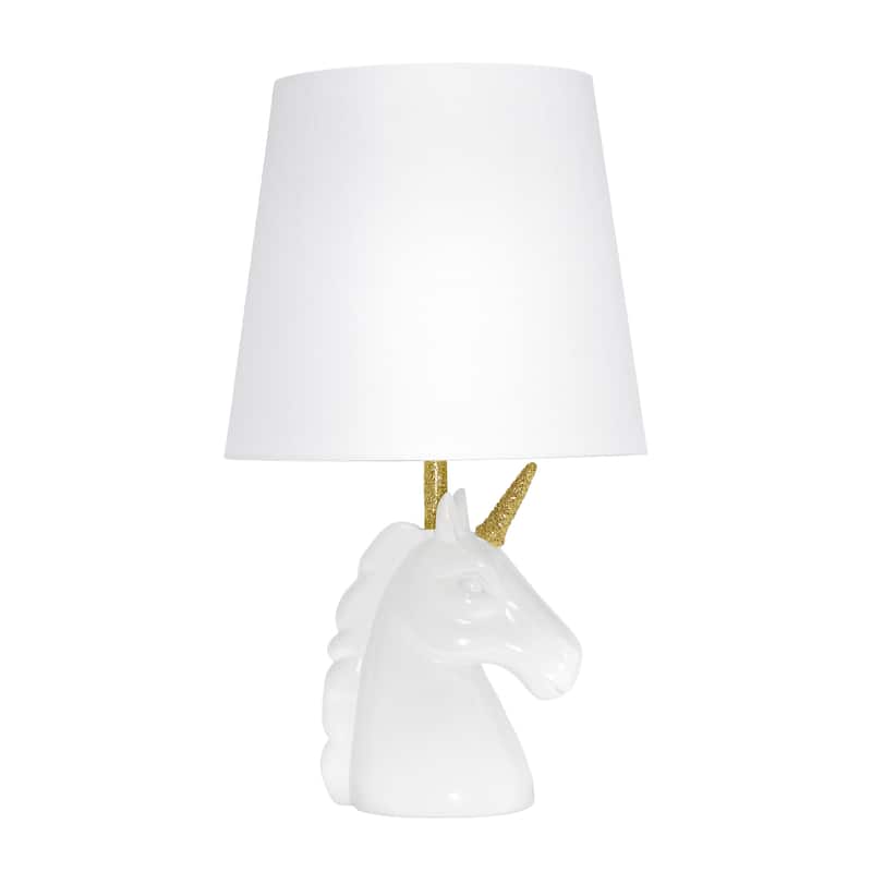Simple Designs 15.5" Sparkling Glitter Unicorn Table Lamp, Gold Glitter, Matte White - Gold