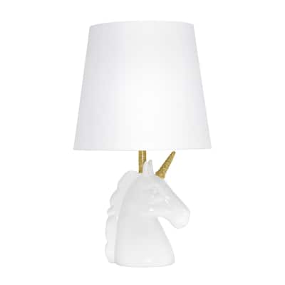 Simple Designs 15.5" Sparkling Glitter Unicorn Table Lamp, Gold Glitter, Matte White