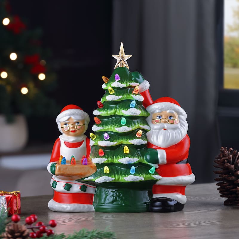 12" Santa & Mrs Claus Nostalgic Ceramic Tree