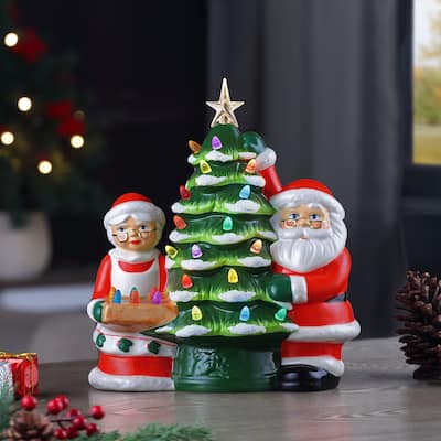 12" Santa & Mrs Claus Nostalgic Ceramic Tree