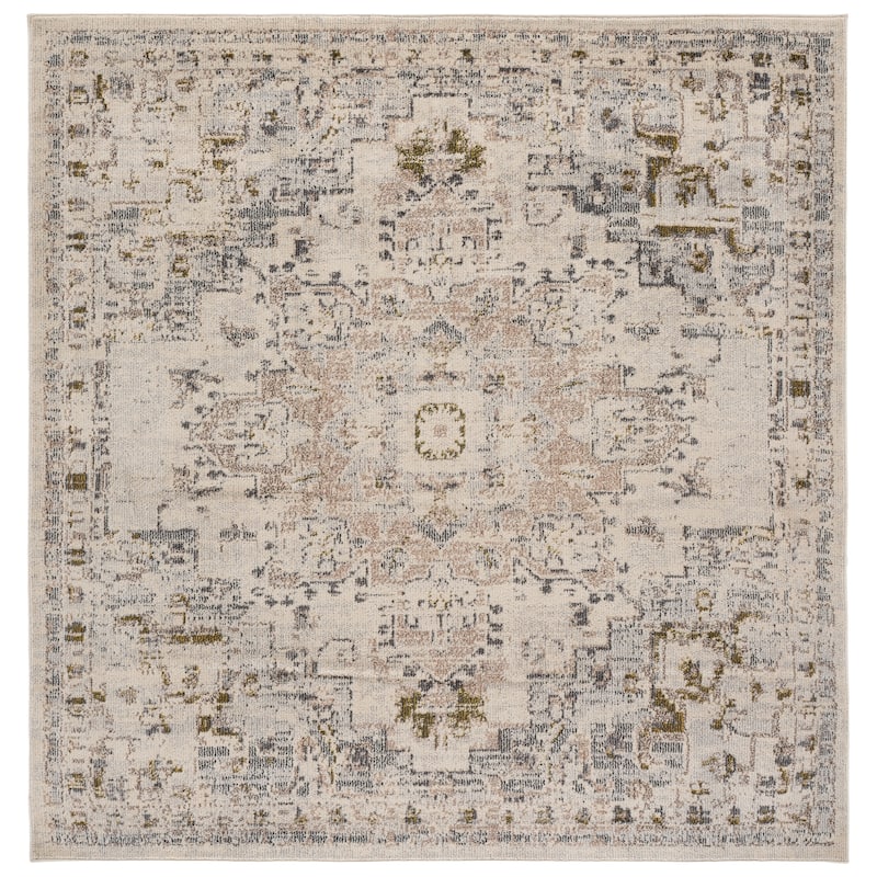 SAFAVIEH Madison Katelijne Boho Medallion Distressed Area Rug - 6'7" Square - Ivory/Beige Grey