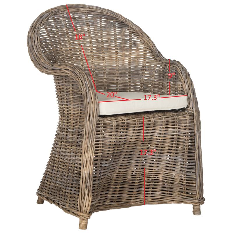 SAFAVIEH Heidrin Dining Grey Rattan Club Chair - 24"Wx23"Dx35"H