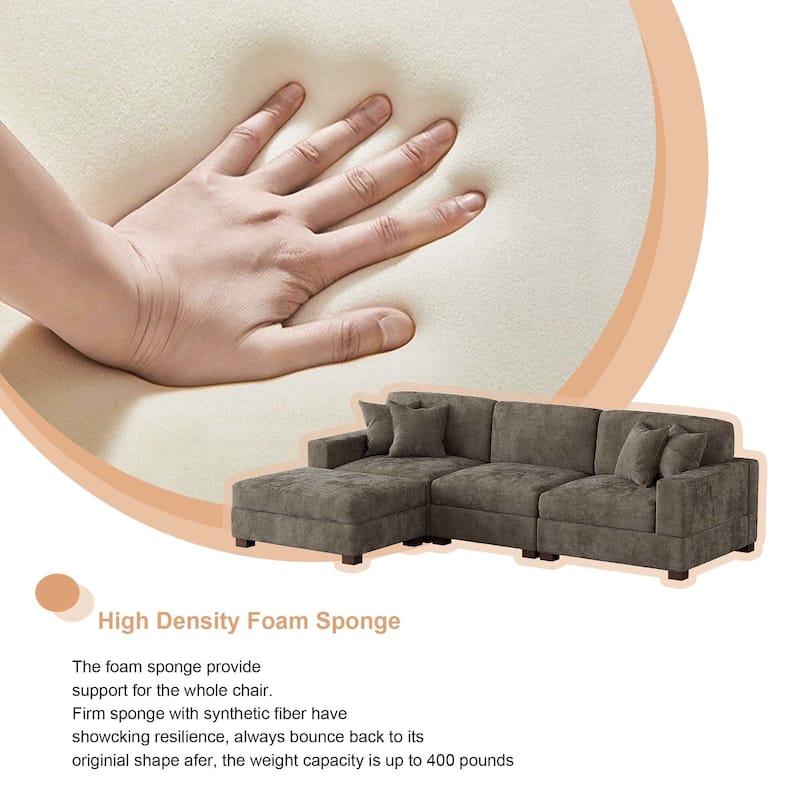 Oversized Chenille Modular Sectional Sofa Living Room Set with Ottoman