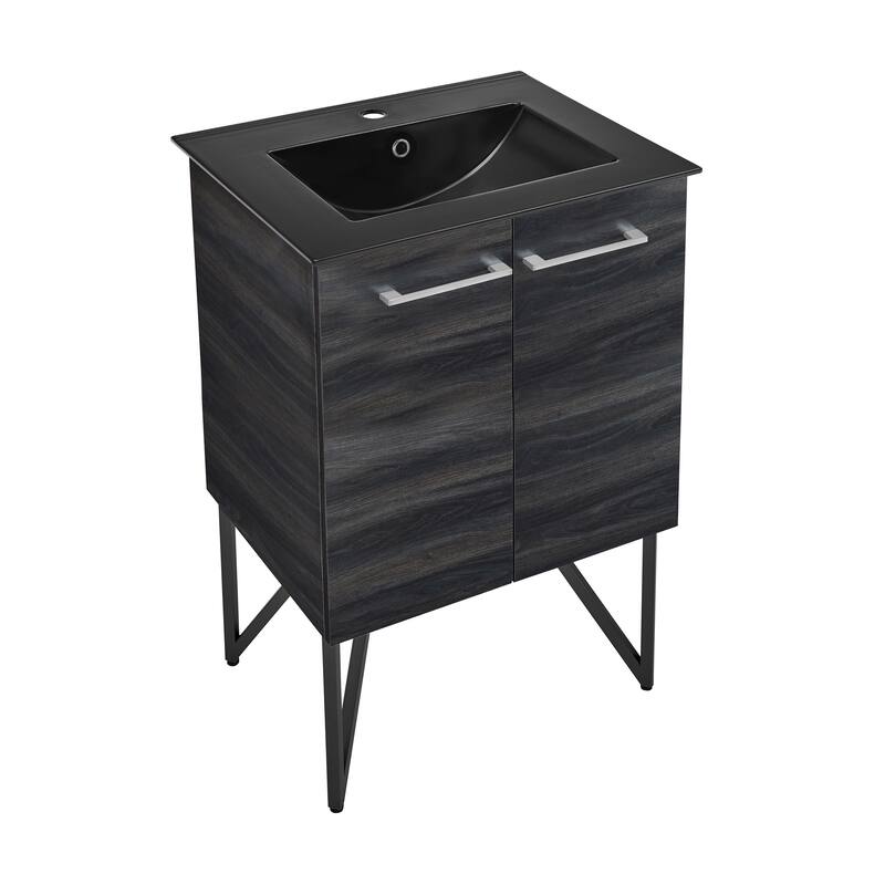 Annecy 24 In. Black Walnut Bathroom Vanity With Black Ceramic Sink Top