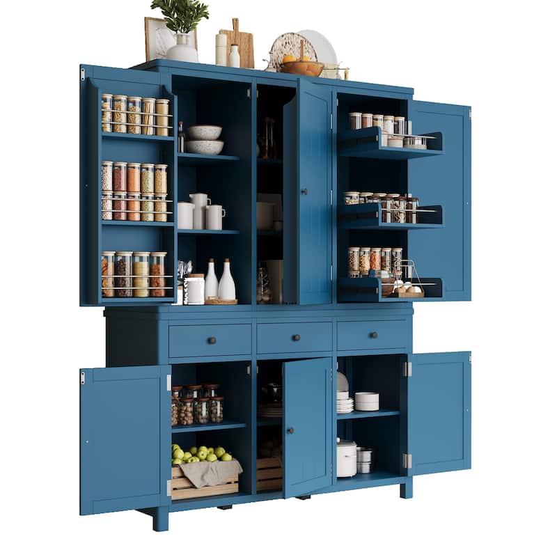 75" Farmhouse Kitchen Pantry Cabinet with Door Shelves, Large Freestanding Cupboard with Pull-Out Trays
