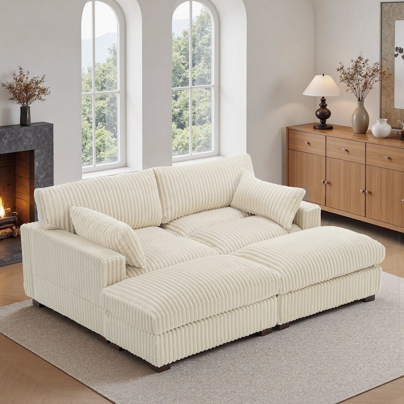 Modern Oversized Plush Corduroy Modular Sectional Sofa with 2 Ottomans