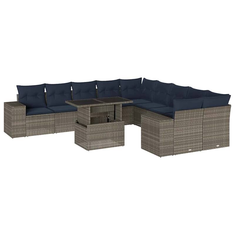 vidaXL Patio Sofa Set with Cushions Table and Couches 11 Piece Poly Rattan - 24.4" x 24.4" x 27.2"