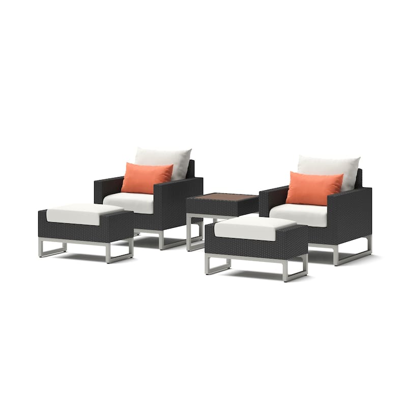 Milo Espresso 5 Piece Sunbrella Outdoor Patio Club Chair Set