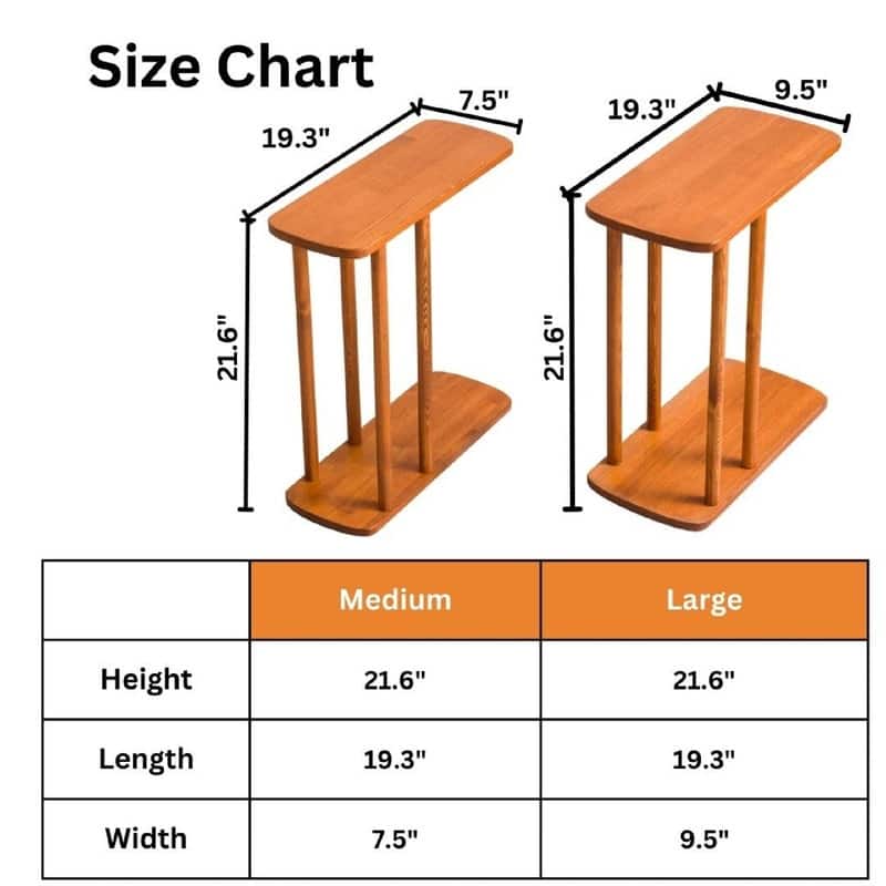 C-Shaped Solid Wood End Table - 19.3"D x 7.5"W x 21.6"H