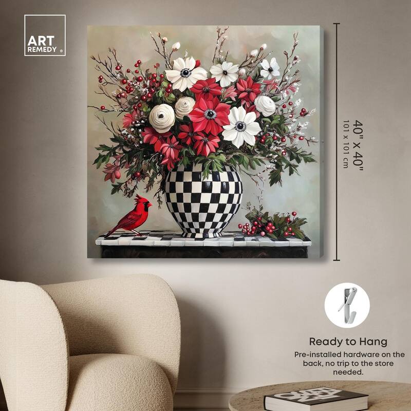 Checkerboard Vase Blooms I Canvas by Art Remedy, Gallery Wrapped